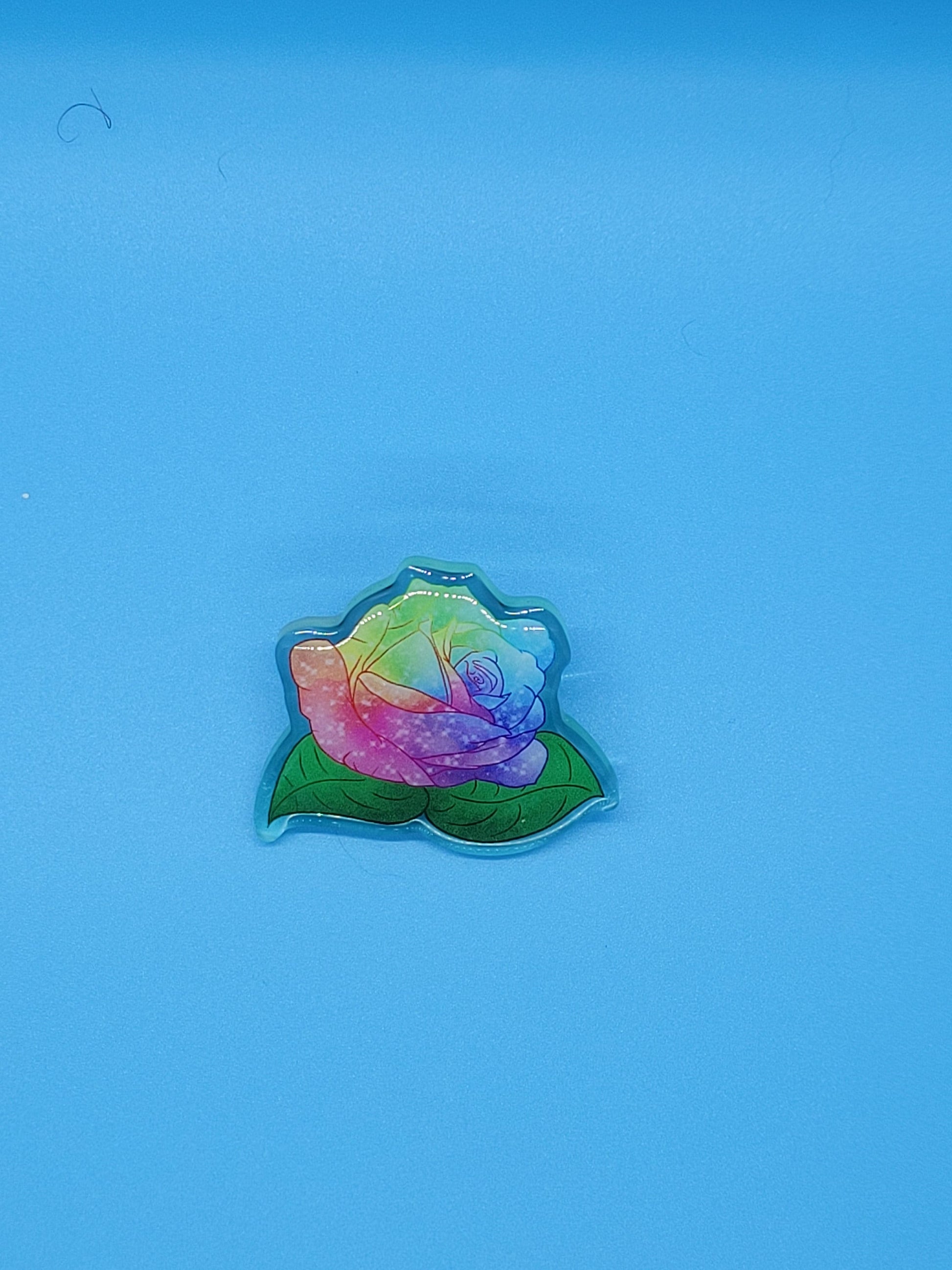 Glittery Rainbow Pride Rose- Epoxy Pin, Holo Keychain, Prismatic Sticker