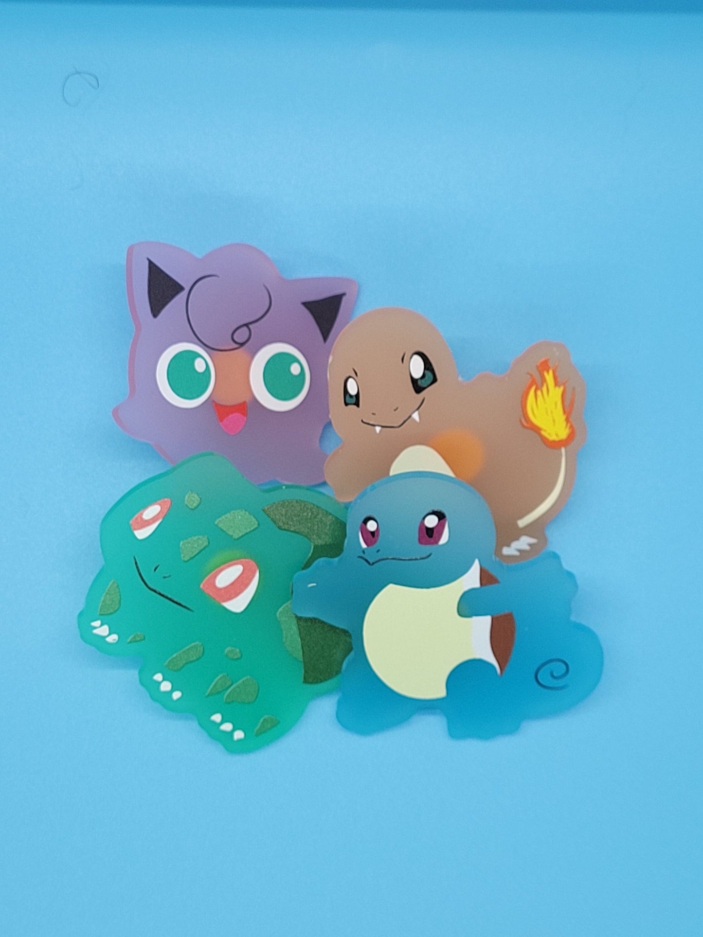 Gen 1 Pokemon Frosted Acrylic Pins- Starters + Jigglypuff