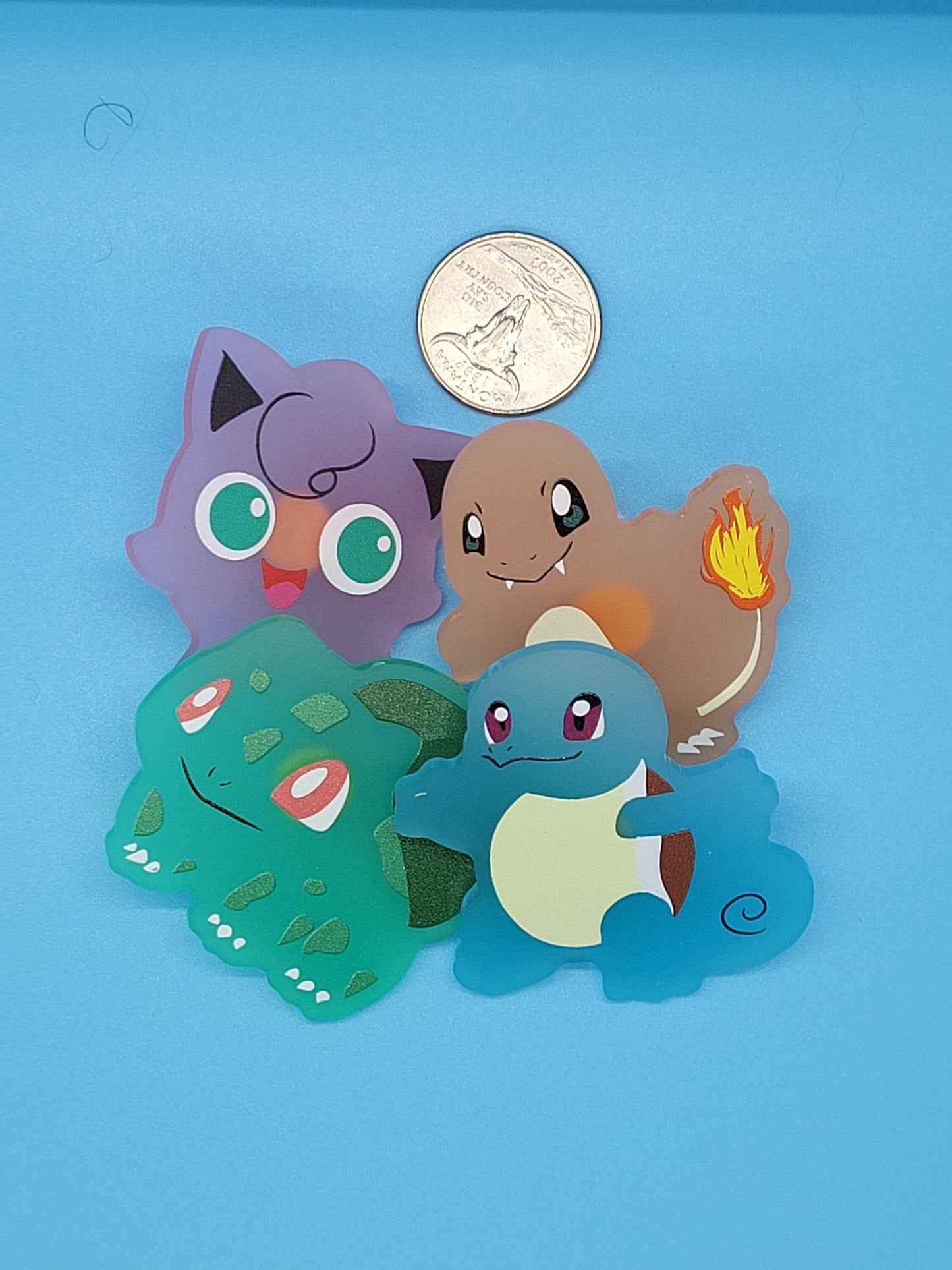 Gen 1 Pokemon Frosted Acrylic Pins- Starters + Jigglypuff