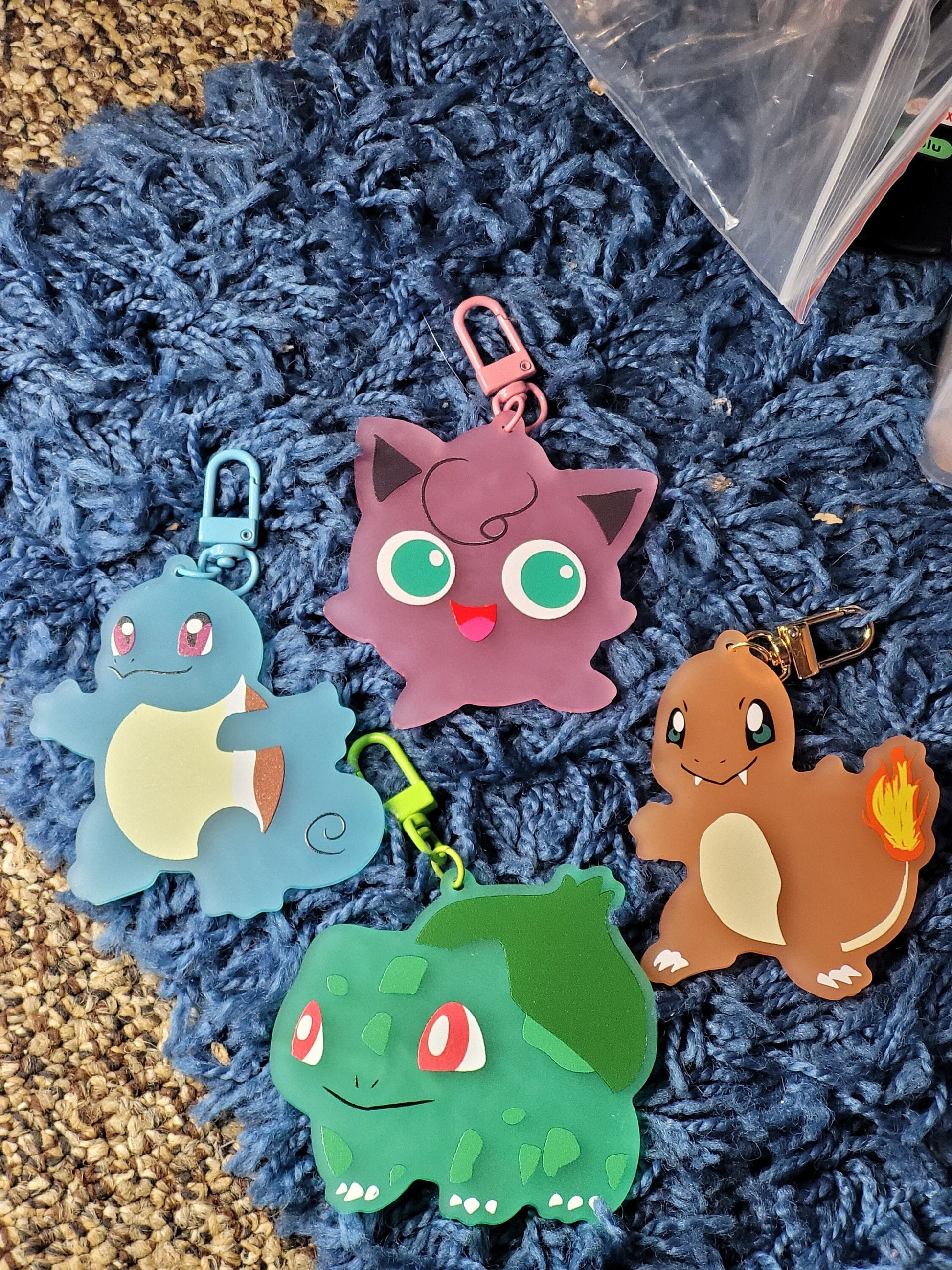 Gen 1 Pokemon Frosted Acrylic Keychains- Starters + Jigglypuff