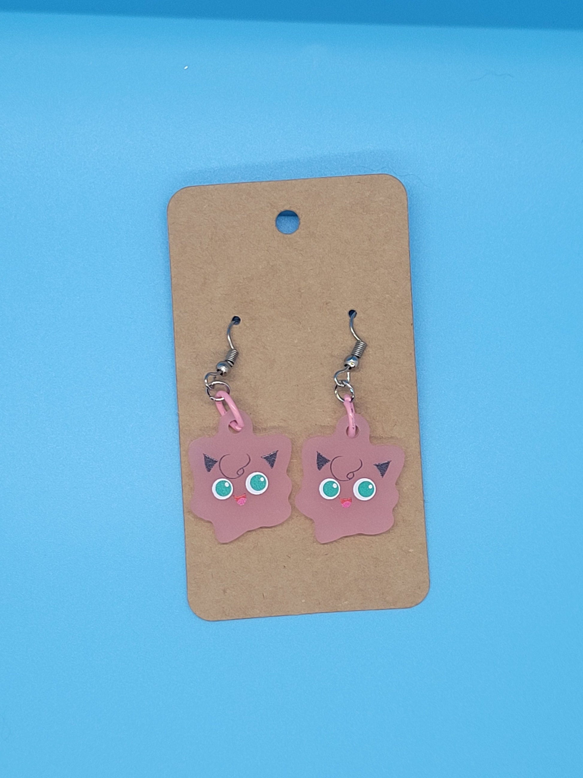 Pokemon Frosted Acrylic Jigglypuff Dangle Earrings + Cord Necklace