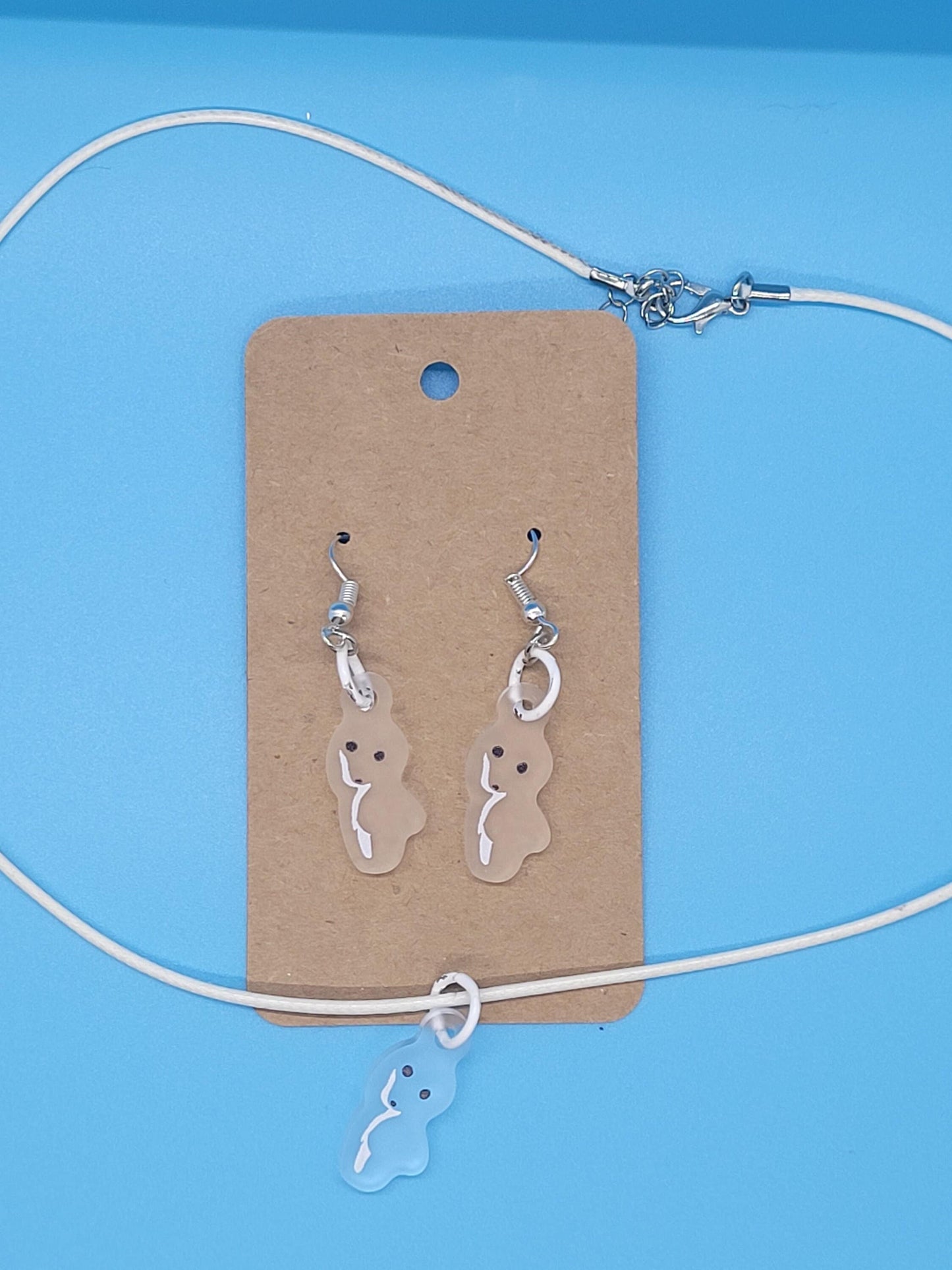 Princess Mononoke Frosted Acrylic Kodama Dangle Earrings + Cord Necklace