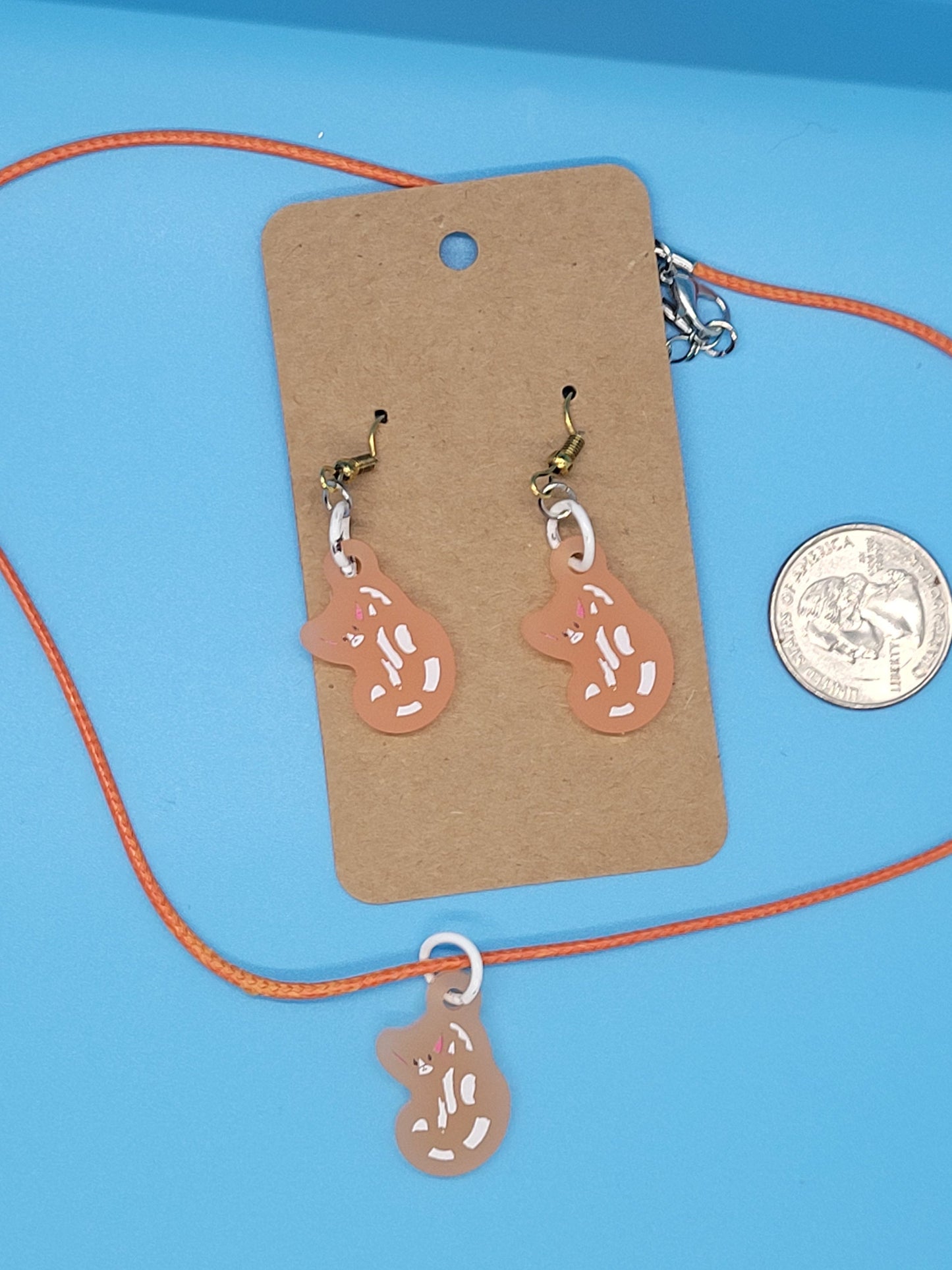 Frosted Acrylic Orange Cat Dangle Earrings + Cord Necklace