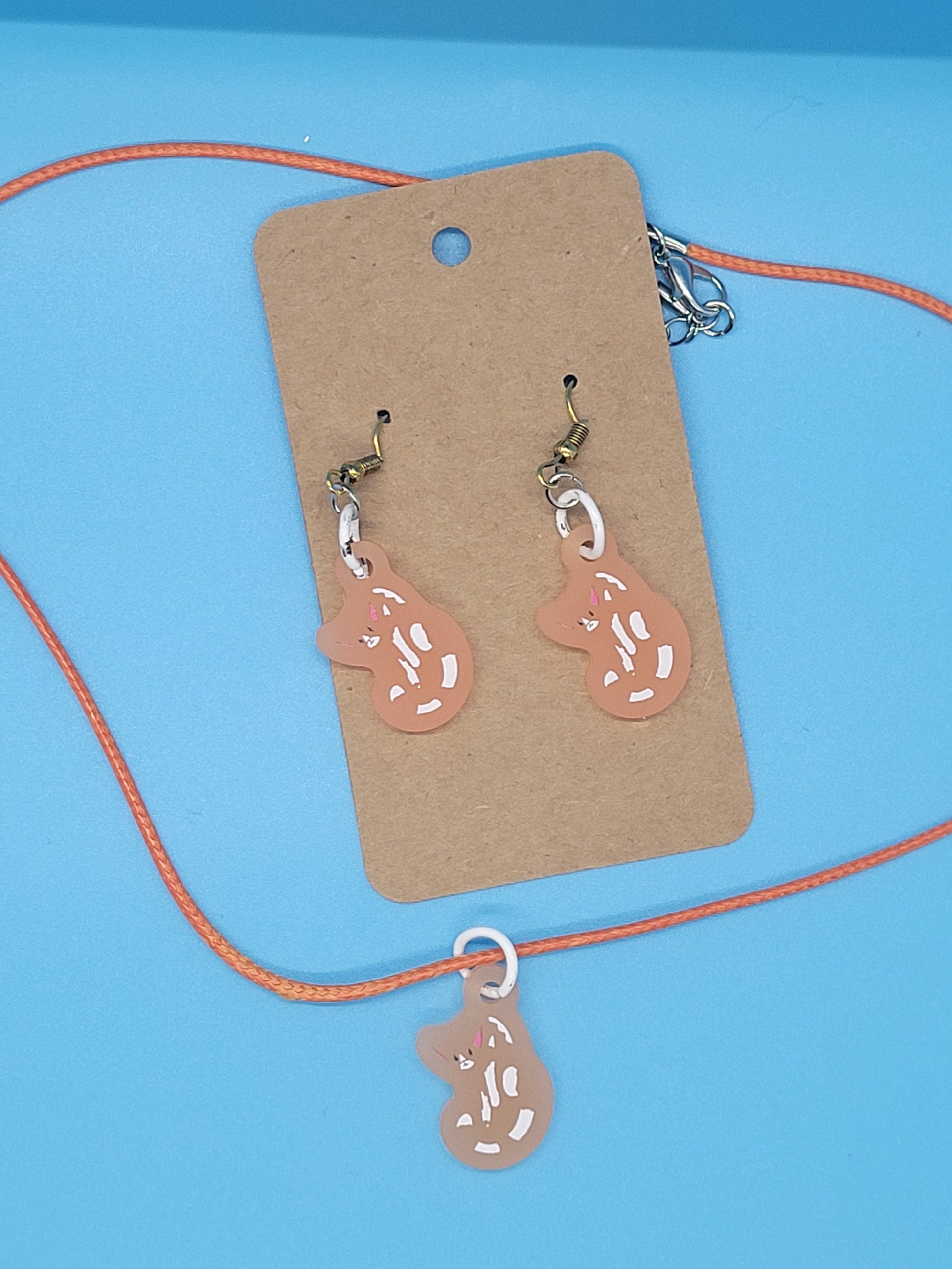 Frosted Acrylic Orange Cat Dangle Earrings + Cord Necklace