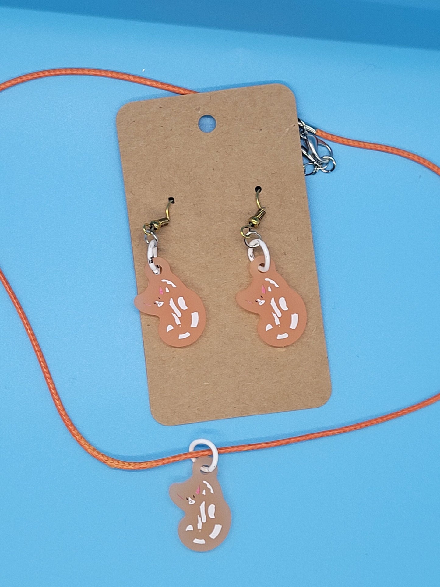 Frosted Acrylic Orange Cat Dangle Earrings + Cord Necklace