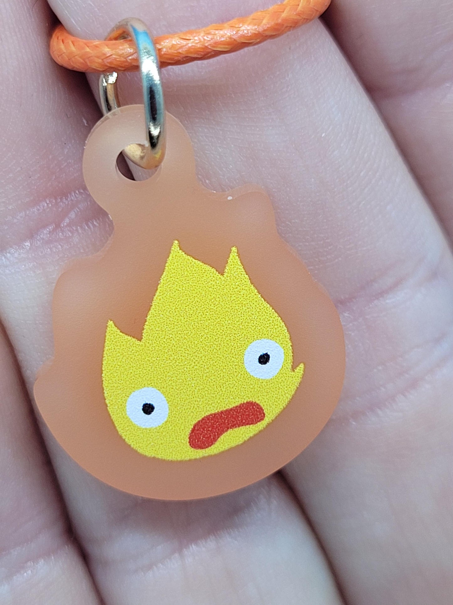 Howl's Moving Castle Frosted Acrylic Calcifer Dangle Earrings + Cord Necklace