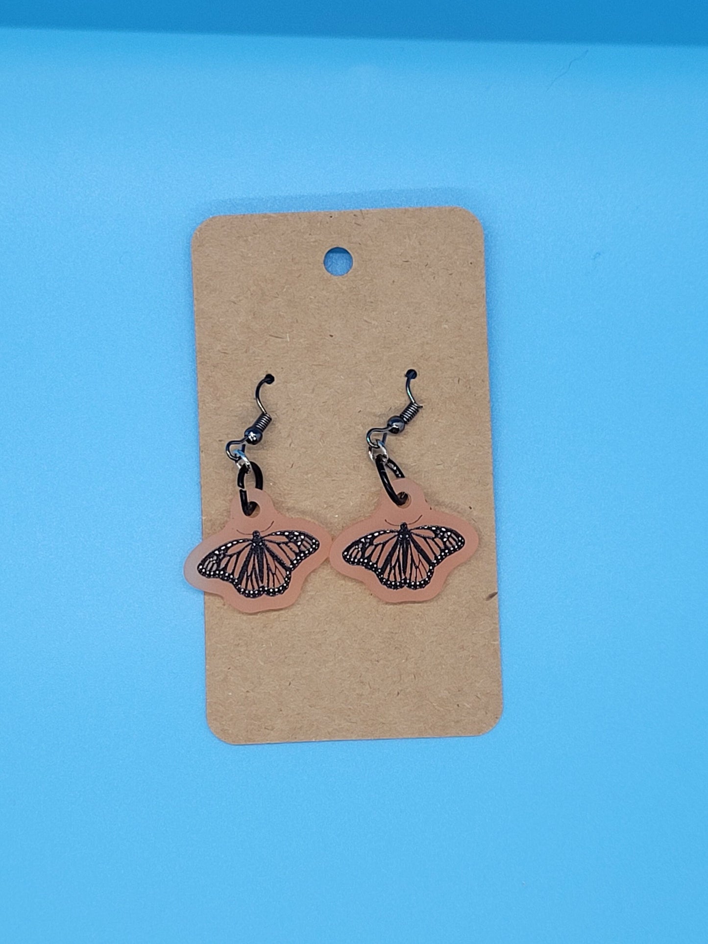 Frosted Acrylic Monarch Butterfly Dangle Earrings + Cord Necklace