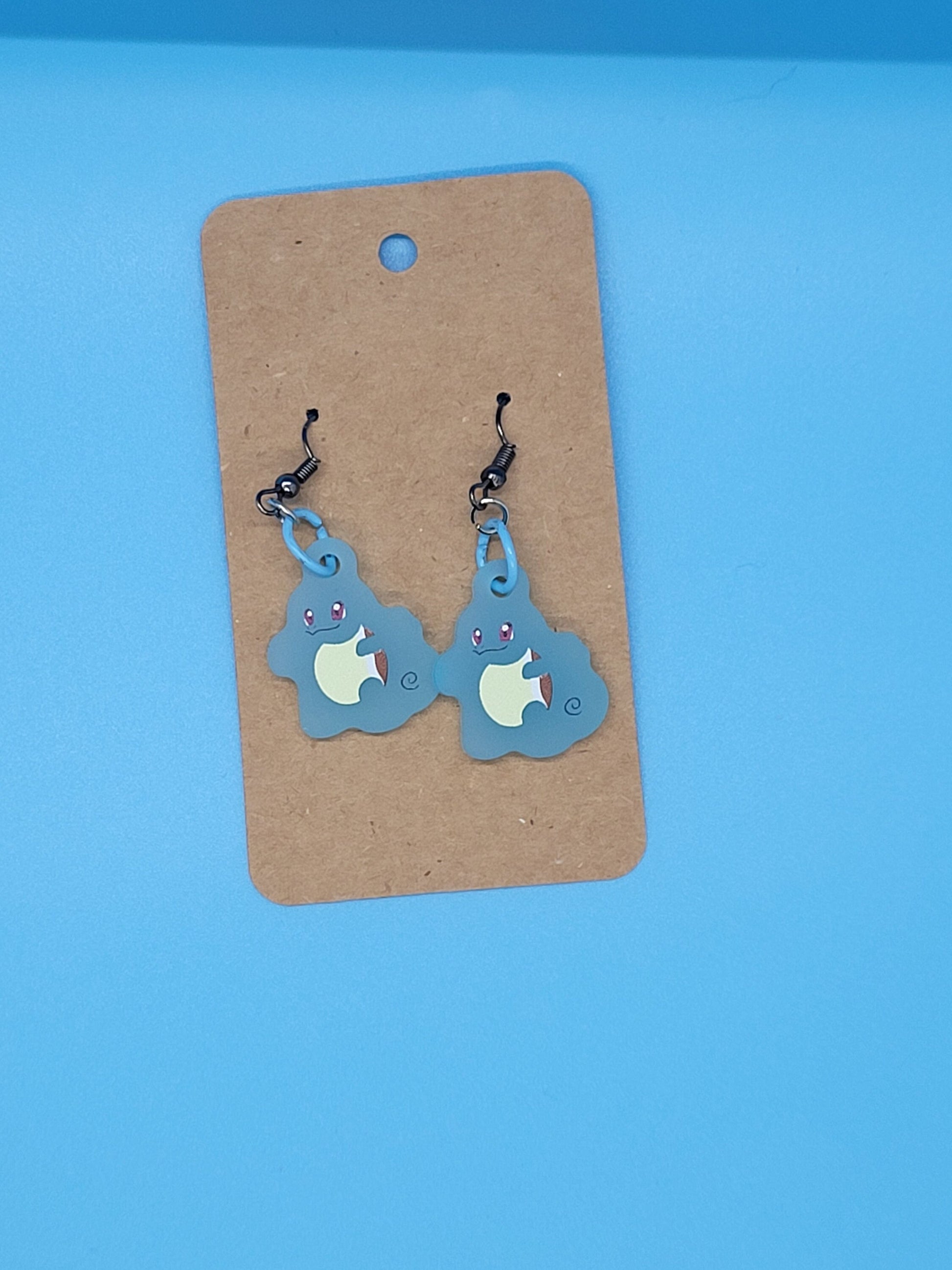 Pokemon Frosted Acrylic Squirtle Dangle Earrings + Cord Necklace