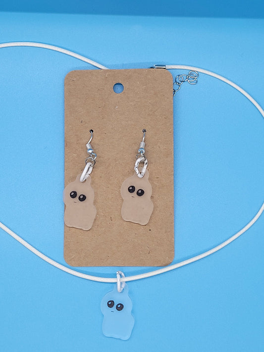 Frosted Acrylic Autism TBH Creature Dangle Earrings + Cord Necklace