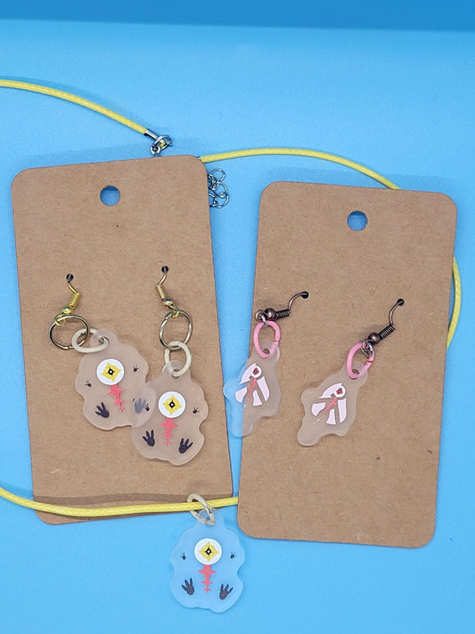 Ai The Somnium Files Frosted Acrylic Aiba and Tama Dangle Earrings + Cord Necklace